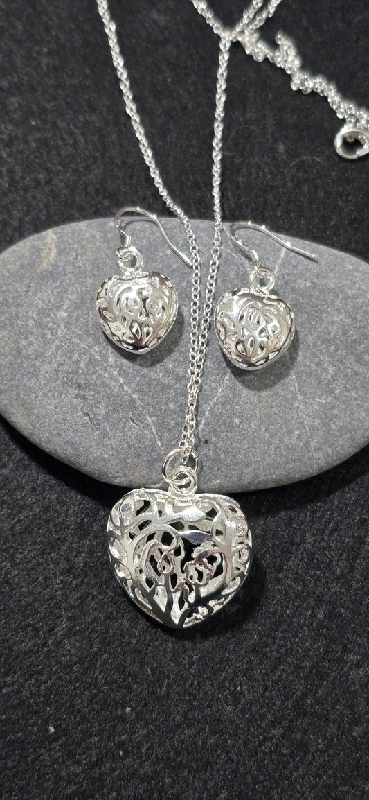 Conjunto Corazon Plata de Ley