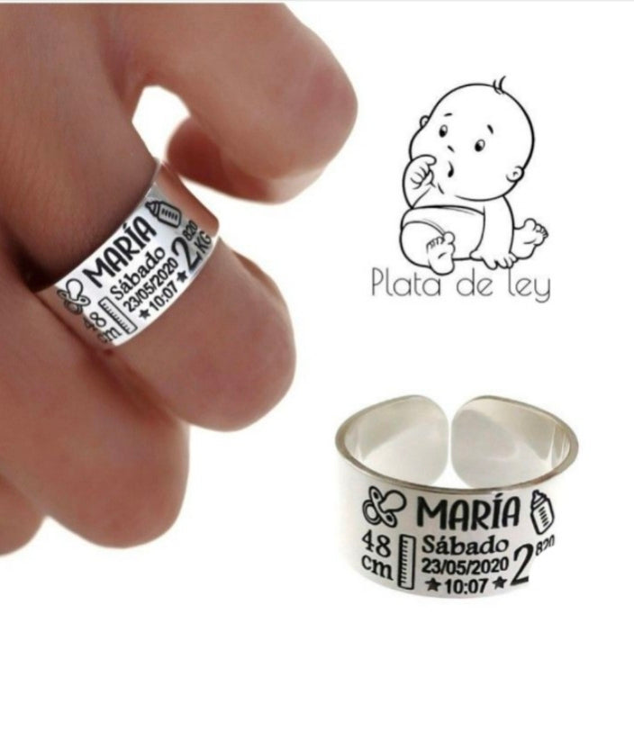 Anillo Plata Personalizado Nacimiento