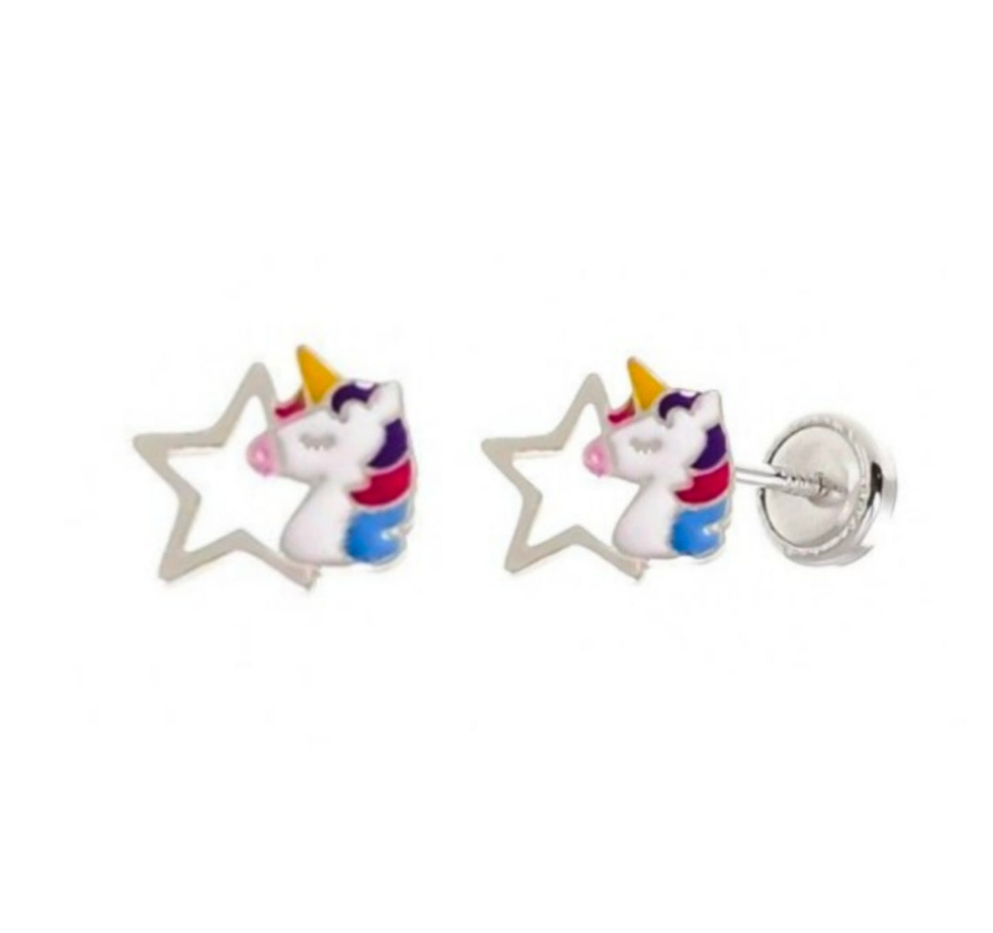 Pendiente plata Unicornio Luna, estrella, corazón