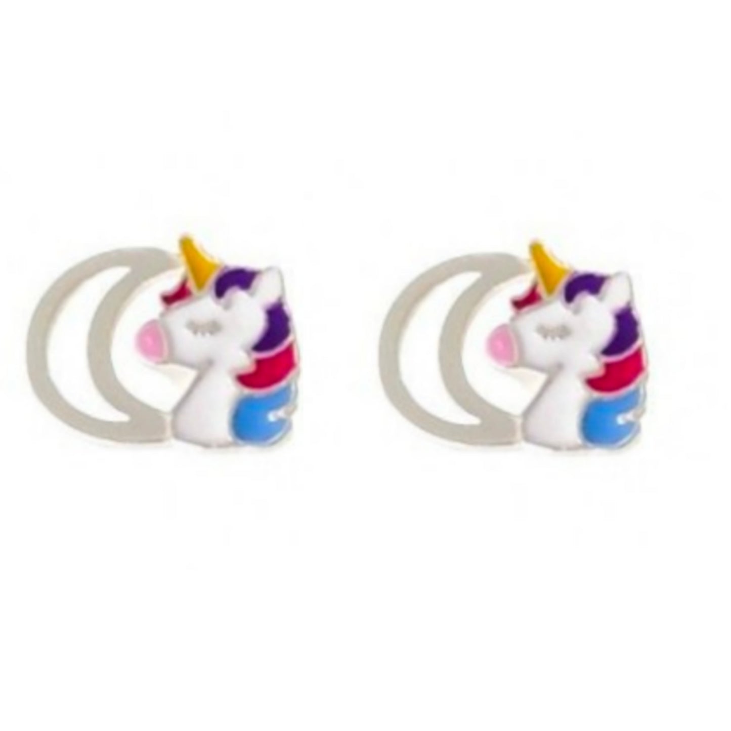 Pendiente plata Unicornio Luna, estrella, corazón