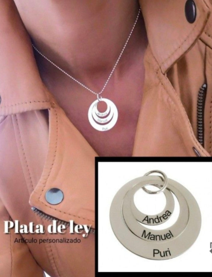 Colgante Plata Personalizado Triple círculo